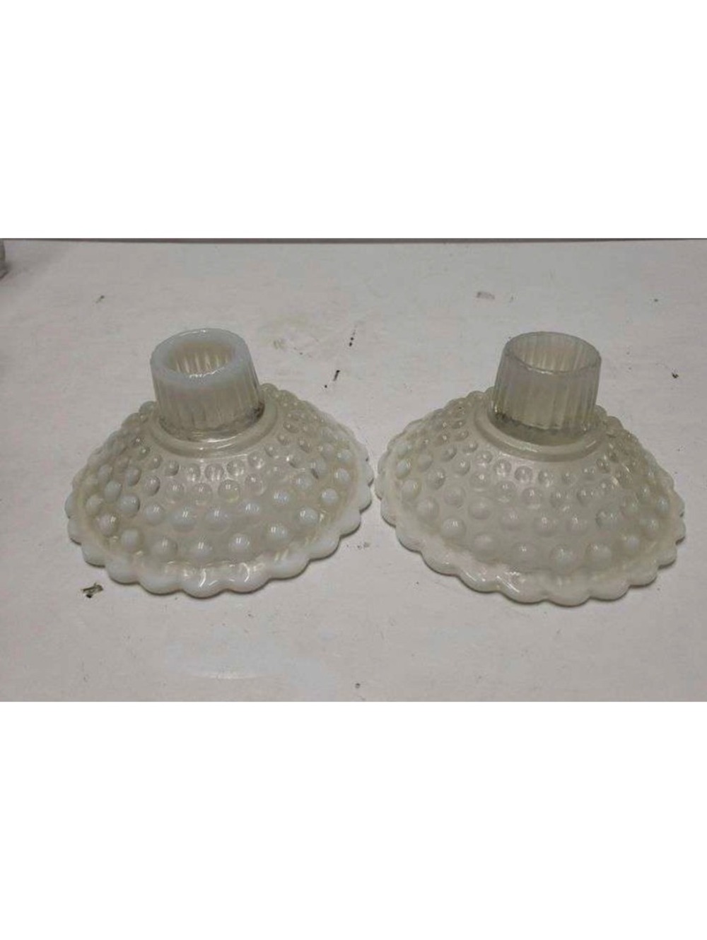 White hobnail milk glass lamp shades pair